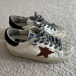 Golden Goose White and Red Star Sneakers